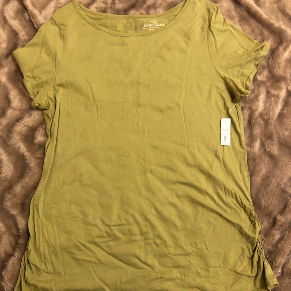 Faded Glory Green Ruched Short Sleeve Top XXL